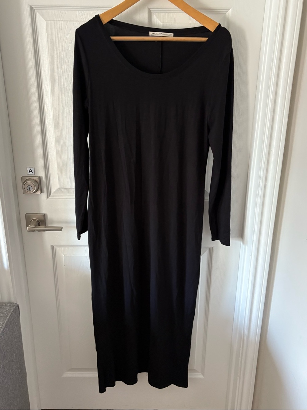 Peruvian Connection Black Pima Cotton Blend Long Sleeve Midi Sheath Dress Size L